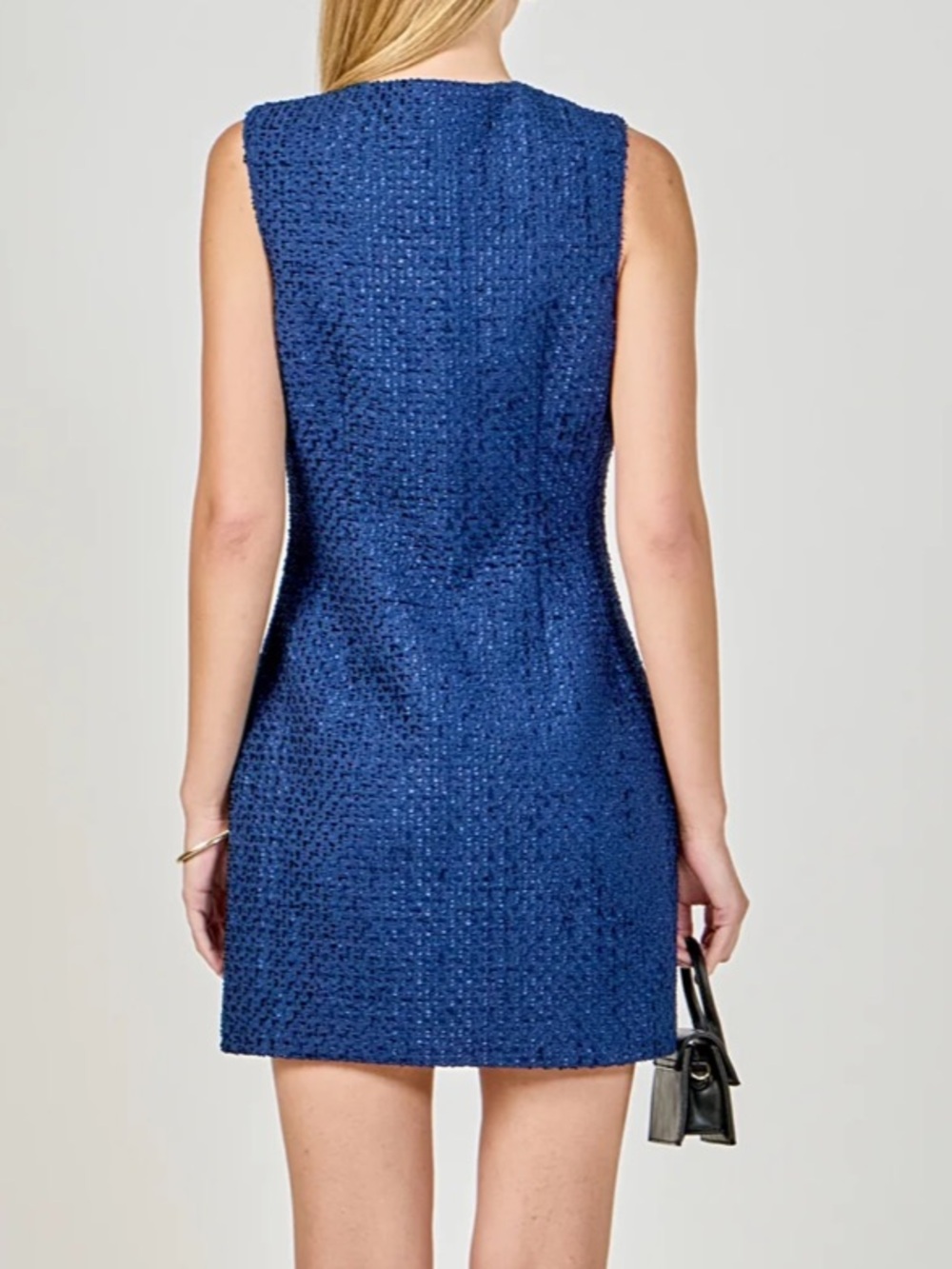 Endless Rose Tweed Sleeveless Dress in Navy S - Picture 3 of 4